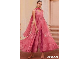 Buy Rosewood Pink Georgette Embroidered Anarkali Dress Online