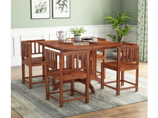 Buy Cohoon 4 Seater Sheesham Wood Dining Set (Honey Finish) Online