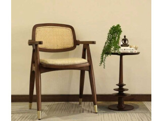 Buy Adira Teak Wood Arm Dining Chair with Cane (Jade Ivory, Teak Finish) Online - Modern Dining chairs