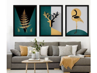 Buy Minimalist Gold Black Fern Flamingo And Deer Wall Painting Frame - Modern Wall paintings