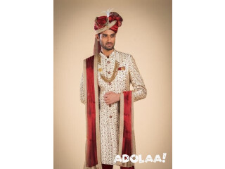 Dulhaghar's Regal Collection: Maroon and Golden Sherwanis for the Modern Gentleman