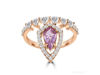 Crown Ring - Rose Gold and Shield Cut Sapphire with Trillion Diamonds VIVAAN