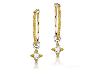 Natural Yellow Diamond and Rose Cut Sien Charms on Yellow Bali Hoops VIVAAN