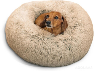 Dog Bed in Shag Fur Taupe - Sheri The Original Calming Donut