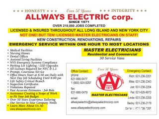 Professional Electrical Services in Long Island by AllWays Electric Corp.