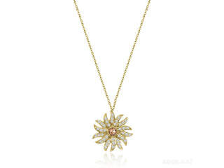 Sunflame Motif Diamond Necklace Sun rays Rendered in 18k Yellow Gold VIVAAN