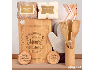 Bamboo Cutting Board & Cooking Utensils Set - Mothers Day Kitchen Set Gift Box