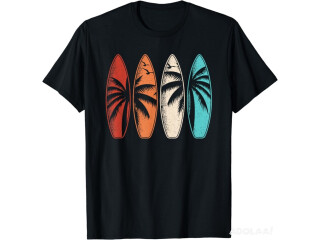 Palm Tree Surfing Beach Surfboard Retro Surf T-Shirt