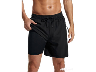 Mens Swimming Trunks with Compression Liner Quick-Dry - SILKWORLD