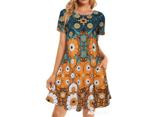 Casual Tshirt Plus Size Floral Short Sleeve Loose Flowy Sundresses