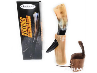 Authentic Viking Drinking Horn Mug Tankard with Stand & Leather Holder - Wholesale