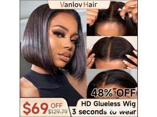 Vanlov Hair Hd Glueless 4x6 Wear And Go Bob Wig, 3 Seconds To Wear 24 Hours Customer Service Online,,
